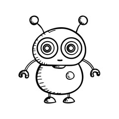 Cute Doodle Sketch of a Small Cartoon Alien or Robot with Antennae