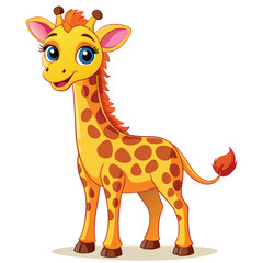 Fototapeta premium Cute baby giraffe cartoon vector illustration isolated on white