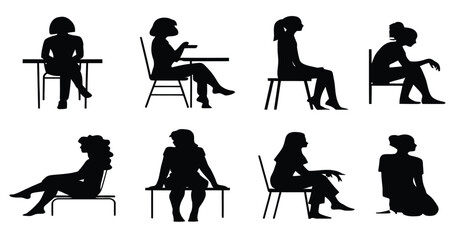  people have different pose silhouette vector with white background