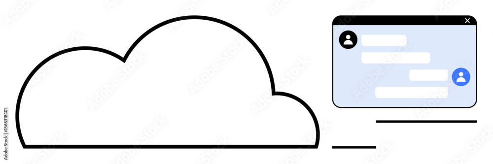 Poster cloud outline connected to a digital chat interface featuring user avatars and messages. ideal for t