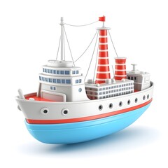 Colorful Cartoon Ship Model with Red and White Details on Water Surface
