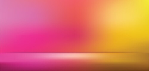 pink, orange neon light gradient studio room with abstract background pattern reflective walls