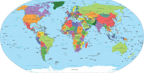 Detailed Political World Map Vector Illustration