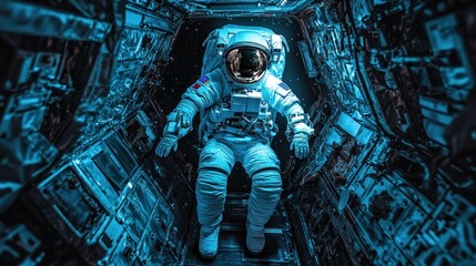 Astronaut in spaceship cockpit