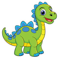 Fototapeta premium Cute green cartoon baby dinosaur vector illustration with a happy smile