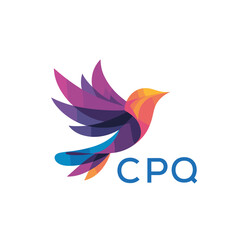 Obraz premium CPQ “Colorful Abstract Bird Logo Design on White Background ” CPQ Later Logo, “Modern Gradient Bird Icon with Typography” “Abstract Hummingbird Style Logo with Vibrant Colors” 