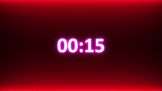 20 Second Neon Countdown Timer. Glowing Digital Clock Animation in Retro Futuristic Style