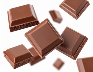 chocolate pieces on white background