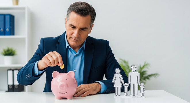 Businessman Saving Money for Family's Future Needs