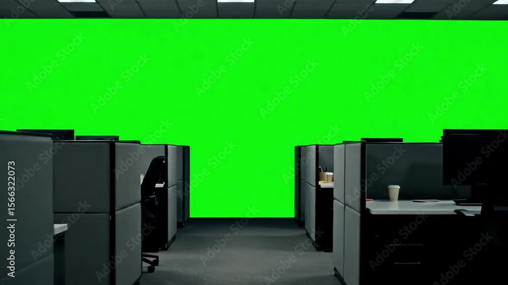 Poster office cubicles with green screen background, perfect for adding your own content and scene
