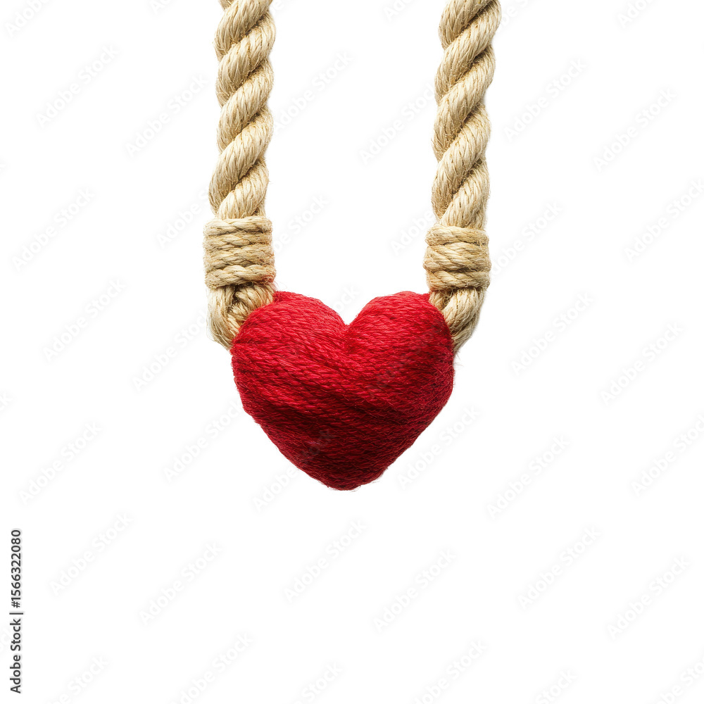 Aufkleber rope forming a heart shape with red fibers on a transparent background creating a symbol of love and