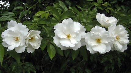 Fototapeta premium Stunning White Roses Blooming Bush Flowers Photography
