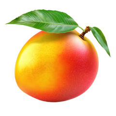 Fresh mango with a green leaf isolated on a clean Transparent background showcasing its vibrant colors, mango with leafisolated on PNG background