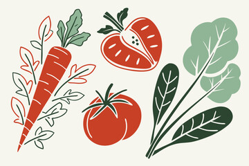 Modern abstract geometric shapes inspired by fresh vegetables for packaging design