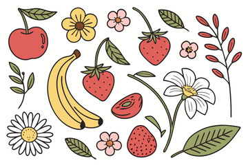 Vibrant fruit and flower sticker design with transparent background