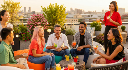 Group Of Friends Enjoying Rooftop Gathering