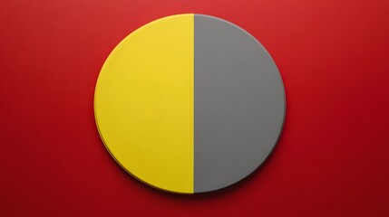 Fototapeta premium Abstract Half Yellow Half Gray Circle on Red Background Minimalist Design