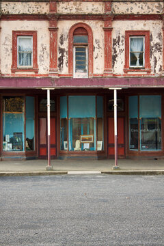 Old shop fronts in a deserted street