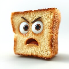 Toast with a funny expression looks annoyed and ready for breakfast adventure