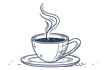 Flat design illustration of a steaming coffee cup with simple geometric shapes