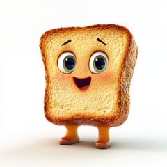 Friendly animated bread character smiling brightly in a playful setting