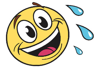 Joyful emoji face crying with laughter in flat design style