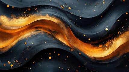Vibrant waves of gold and black swirl together in an artistic display of motion