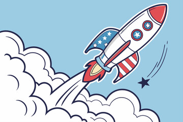 Dynamic rocket launch with billowing smoke and bright colors