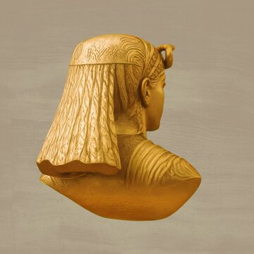 Golden Egyptian queen profile sculpture animation isolated asset, transparent 4K video, alpha channel, ProRes 4444