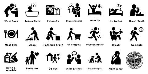 日常生活の動作ピクトグラムセット、Daily Life Activities Pictogram Se