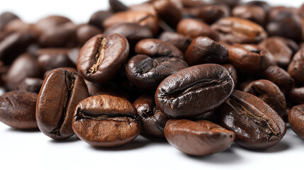 Close-up view of fresh roasted coffee beans, showcasing rich brown tones and unique textures, perfect for coffee enthusiasts.