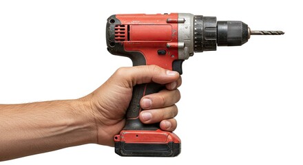 Hand firmly grips a wellworn power drill