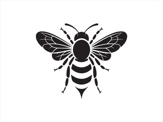 Obraz premium Stylized black silhouette of a bee with detailed wings and segmented body on a white background