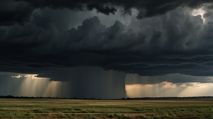 Gentle Sunlight Beams Piercing Dense Dark Clouds