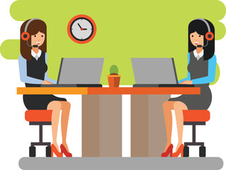 Call Center Operators Working on Laptops in Office &ndash; Customer Support Concept