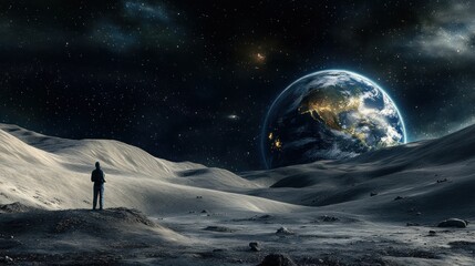 Astronaut views Earth from moon