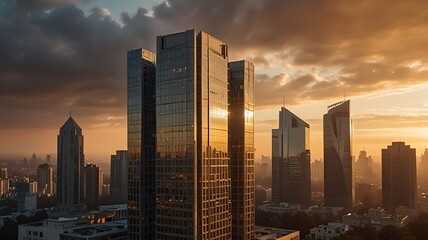 Soft Morning Sunlight Shining on Urban Skyline
