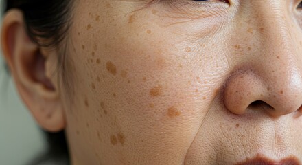 Spotted facial skin with wrinkles