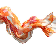 Flowing sheer fabric with abstract floral watercolor pattern in orange and pink isolated on transparent background