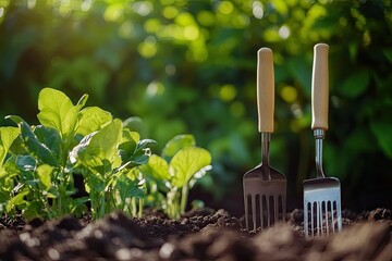 Ultra Quality Image of Gardening Tools Near Plants