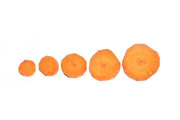 Chopped Sliced Orange Carrot Vegetable Pieces on White Background