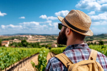 Winemaker inspects grapes in vineyard during harvest chaos