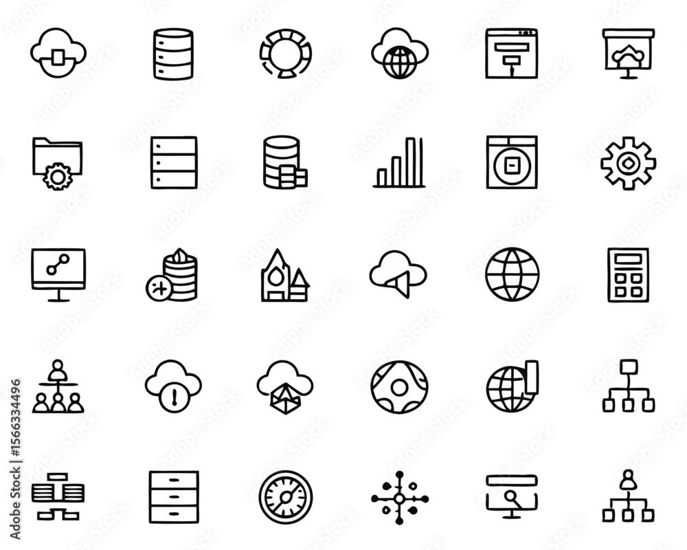 Poster comprehensive data analytics icon collection featuring database and statistical visualizations for d