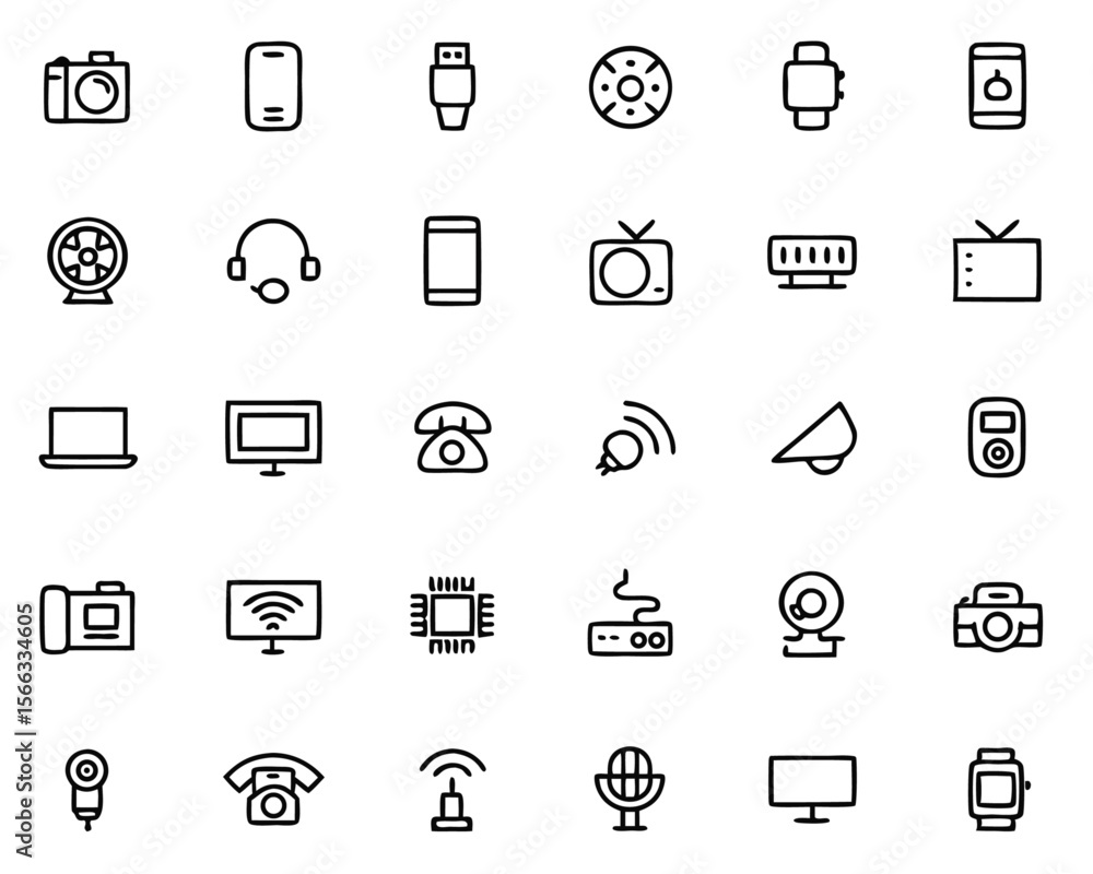 Poster comprehensive collection of modern electronic gadget and digital device symbols perfect for technolo