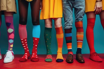 High Definition Image of Group Standing Together in Colorful Socks