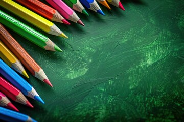 High Definition Image of a Green Display of Different Colored Pencils and Pens