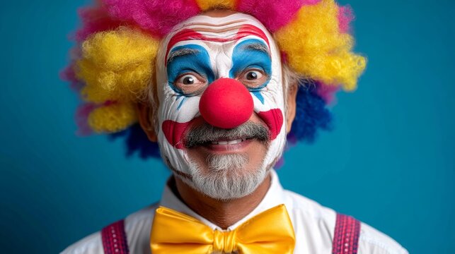 Man with a clown costume and makeup on his face - Powered by Adobe