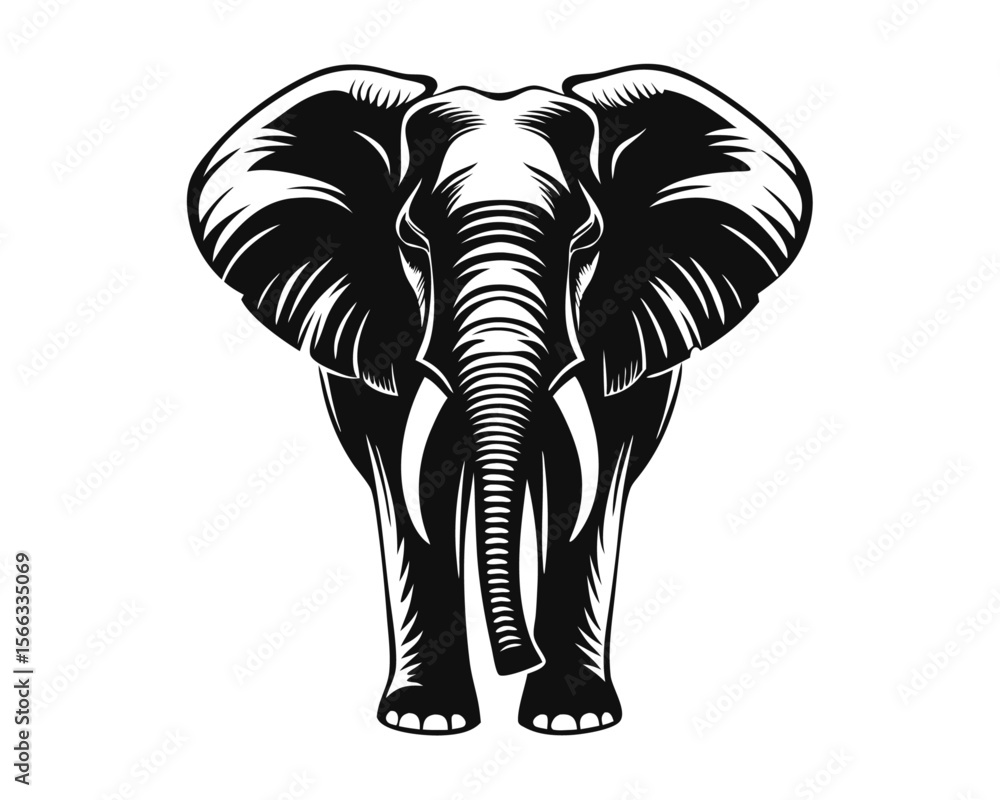 Poster collection of striking elephant silhouettes in various poses presented in a clean graphic format wit