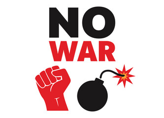 No war protest symbol with clenched fist and exploding bomb vector illustration