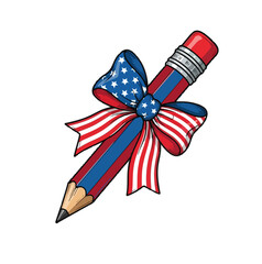 Patriotic Pencil Bow  &ndash; Coquette Style American Flag Hair Bow for 4th of July

